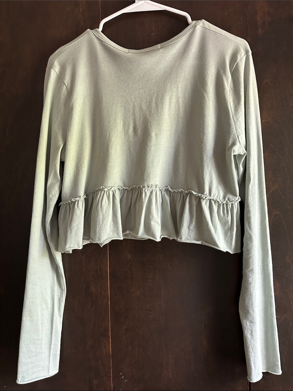 Project Social T Light Sage Cropped Ruffle-Hem Cardigan - Picture 6 of 6